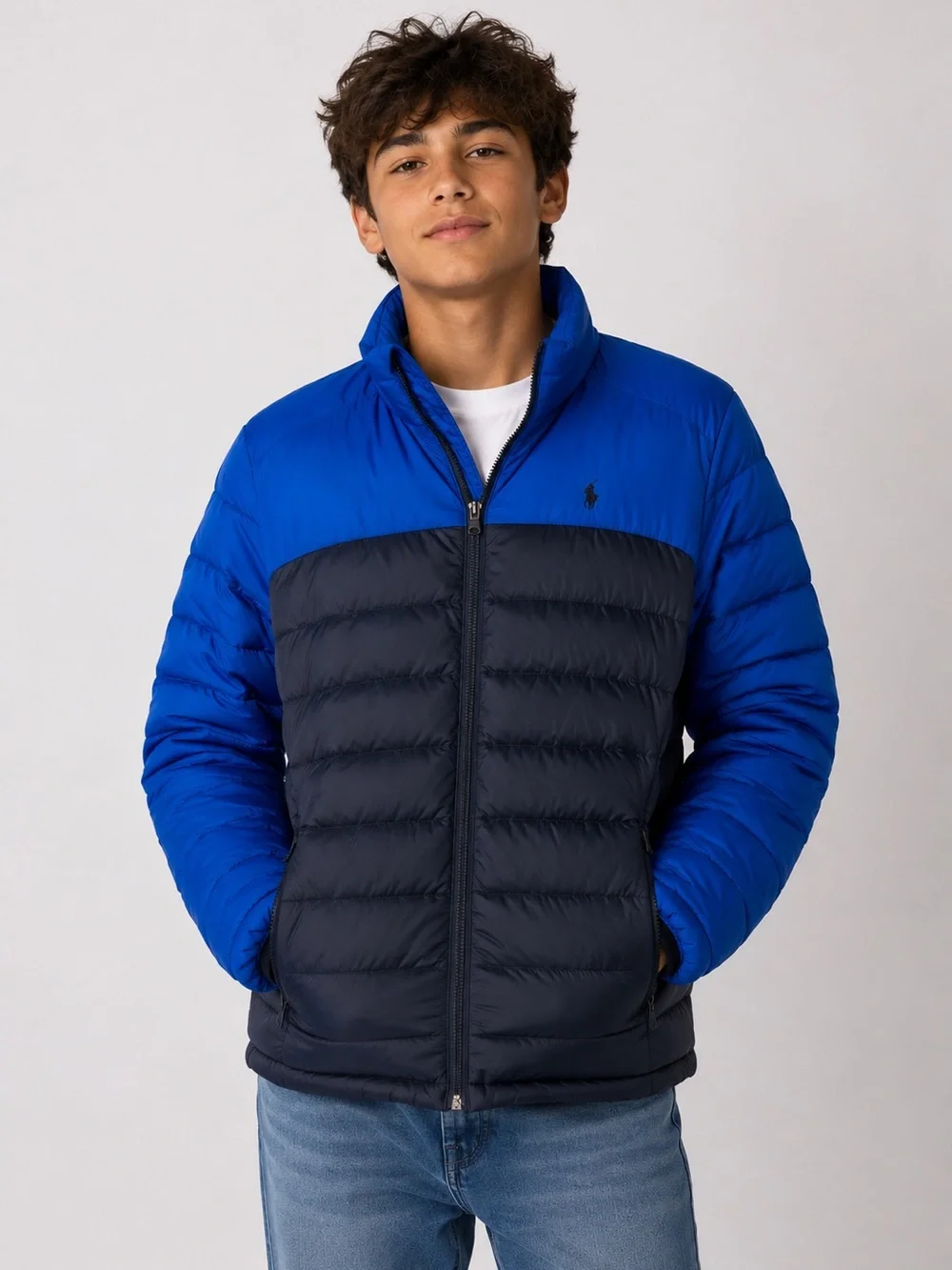 Ralph Lauren Polo Boys Two-Tone Blue Quilted Puffer Down Jacket size XL